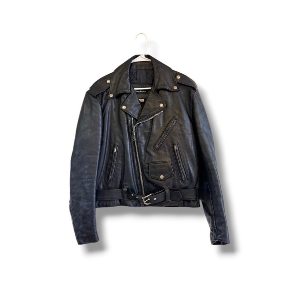 Steer Brand Black Leather Motorcycle Jacket Men's Size 40 USA Made Quilted VTG